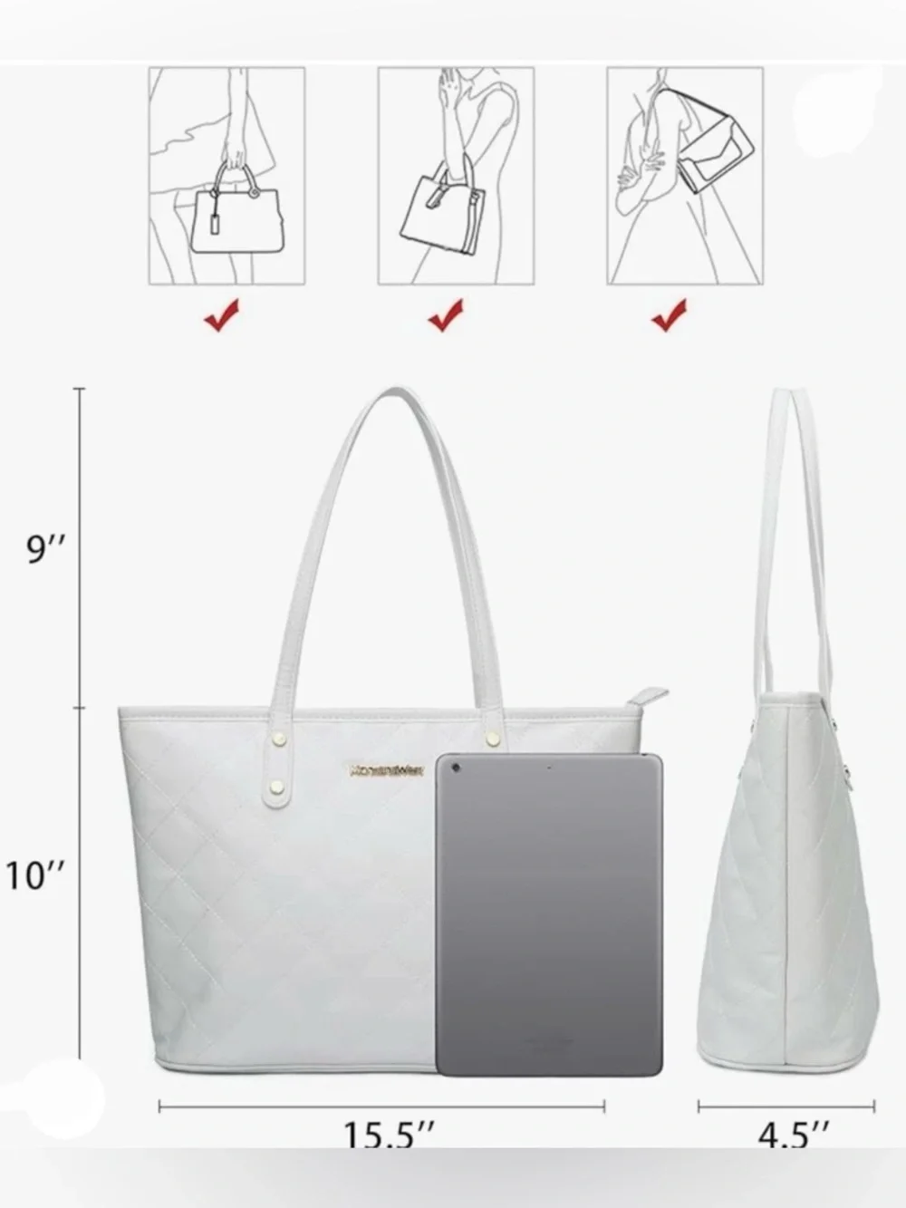 Montana West Quilted Vegan Leather Tote - Picture 4 of 5